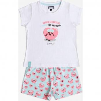 Pijama de niña corto blanco con diseño divertido de Mr. Wonderful