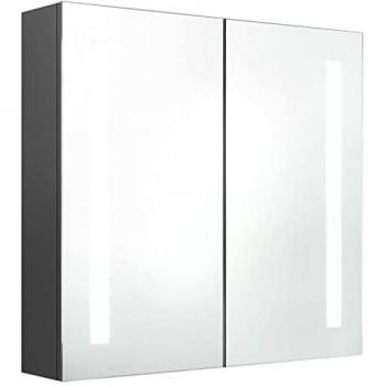 Armario de baño con espejo y LED gris 62x14x60 cm