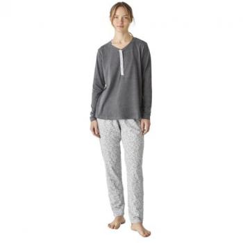 Pijama de mujer de algodón manga larga color gris JJBEP1801, pijama invierno, ropa de dormir