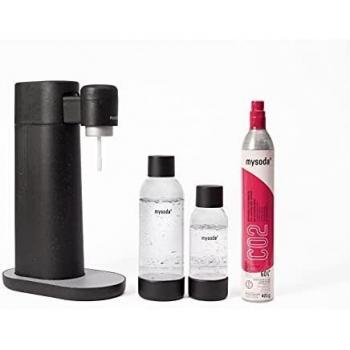 Máquina de Soda MYSODA Toby Negra, incluye 2 botellas (0.5L y 1L) y cilindro de CO2, fabricada en biocompuesto ecológico