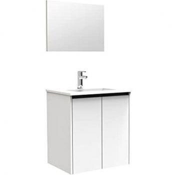 Mueble de baño suspendido ONDEE colección Ivan S+ - Blanco - 2 Puertas - Ancho 80cm - Entregado en kit