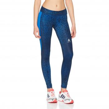 Odlo BL Bottom Long omnius Print Unidad Pantalón, Primavera/Verano, Mujer, Color Diving Navy/Energy Blue, tamaño Extra-Small