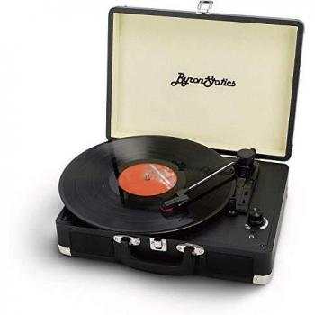 ByronStatics Tocadiscos Vinilo - Reproductor discos vinilo, 3 velocidades, 2 altavoces integrados, aguja repuesto, salida línea RCA, entrada AUX, conector auriculares, maleta vintage