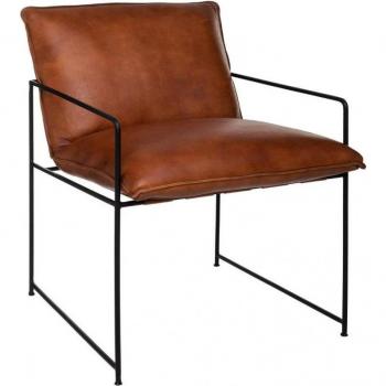 Sillón Kanat Marrón Coñac de Metal y Cuero Atmosphera