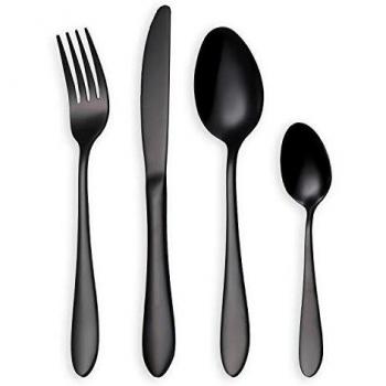 HOMQUEN Black Cubiertos/Juego de Cubiertos, 24 Piezas Stainless Steel Knife Fork Set para 6 Personas