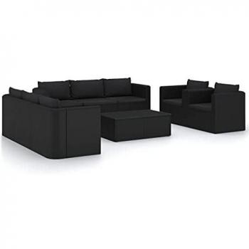 10-Piece Black Poly Rattan Garden Lounge Set with Cushions