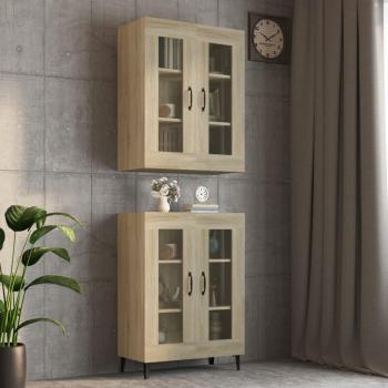 Armario de pared colgante moderno 69,5x34x90 cm en roble Sonoma, mueble de almacenaje auxiliar para salón