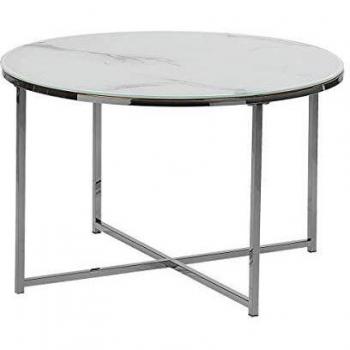 Mesa de Centro Redonda Efecto Mármol Blanco con Base Plateada 70 cm Quincy