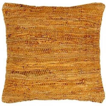 vidaXL Cojín Decoración Cama Sofá Salón Silla Sillón Diseño Original Estilo Chindi Retro Vintage Funda Extraíble Cuero + Reverso Algodón Marrón Claro