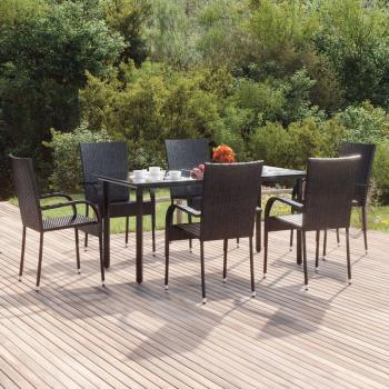 7-Piece Black Poly Rattan Garden Dining Set