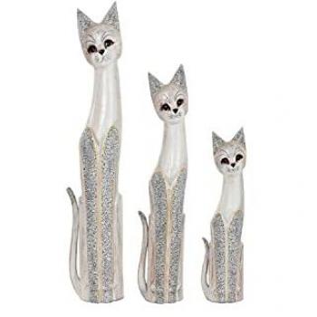 Set de Figuras de Gatos en Madera de Albasia, Color Gris Beige (17 x 6 x 100 cm) y (17 x 8 x 99 cm)