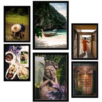 Set de 6 Pósters Otoño en Tailandia - Arrozales, Budismo y Cultura para Decorar Paredes del Hogar (A3 y A4) Sin Marco
