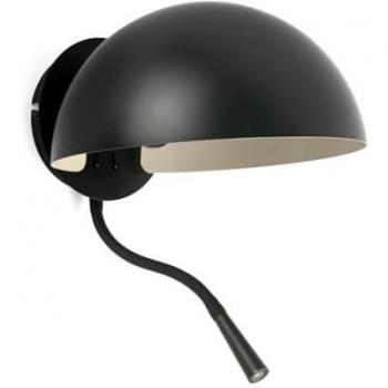 Aplique de pared LED Dominica negro mate con lector de acero - Faro Barcelona