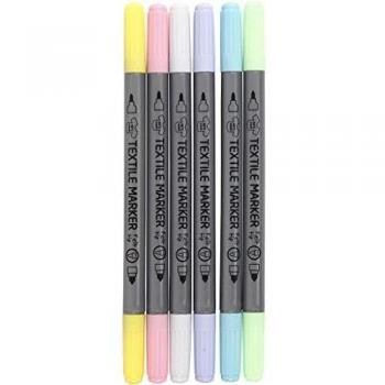 Rotuladores Textiles Pastel, Trazo 2,3+3,6 mm, Pack de 6 Unidades