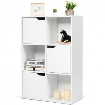 Armario Estante de 6 Cubos y Puertas para Casa y Oficina, 3 Niveles, Almacenamiento de Libros, Juguetes y Decoraciones, Color Blanco, Dimensiones 60 x 29 x 89