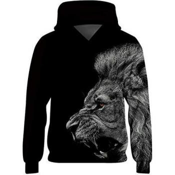 Freshhoodies Niño Colorido 3D León Sudaderas con Capucha Adolescentes Pull-Over Niños Niñas Sudadera Manga Larga Camiseta Hoodies Tops Camisetas Negro 8-10 Años