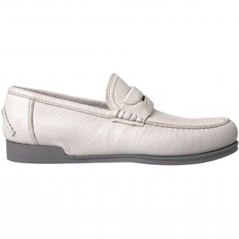 Dolce & Gabbana White Grey Leather Slip-On Loafers - EU40.5/US7.5