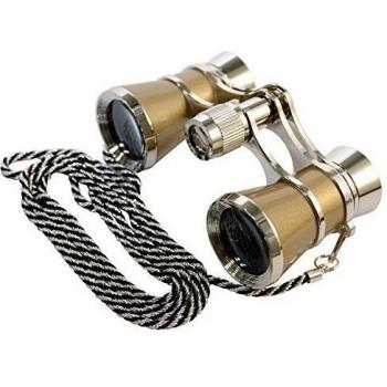 HQRP Prismáticos de ópera/Binocular de Teatro 3 x 25 Dorado con Cadena Plateada