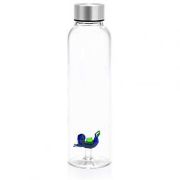 Balvi Botella Scuba 0.5L Transparente con Tapón Antigoteo de Acero Inoxidable Ideal para Mesita de Noche y Oficina