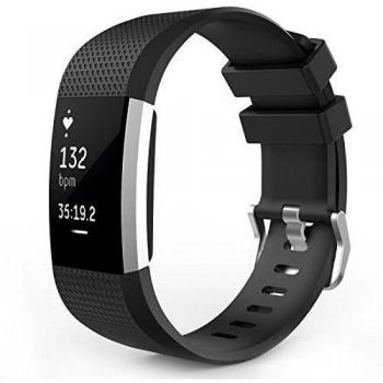 MoKo Fitbit Charge 2 Accesorios, [Puro Serie] Banda Reemplazo de Silicona Suave Deportiva para Fitbit Charge 2 Pulsera de actividad física y ritmo cardiaco, Fits 145mm-210mm - Negro