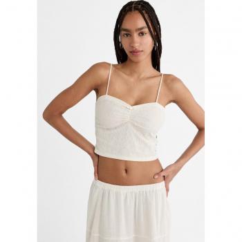 Stradivarius White Floral Lace Strappy Top M