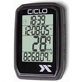 Ordenador para bicicleta Ciclo Protos 105 con 5 funciones, inalámbrico y pantalla de 4 líneas, negro