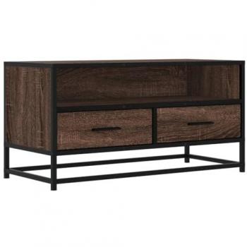 Mueble TV Metal y Madera Ingeniería Marrón Roble 80x34,5x40 cm, Soporte de TV, Banco de TV, Muebles para Equipos de Música, Aparador de TV