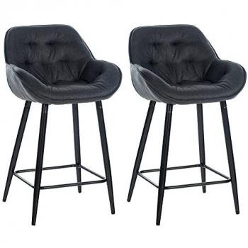 Set de 2 Taburetes de Bar Gibson en Tela Gris Oscuro con Reposapiés