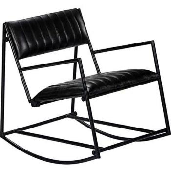 SengentoStyle Schommelfauteuil echt leer zwart