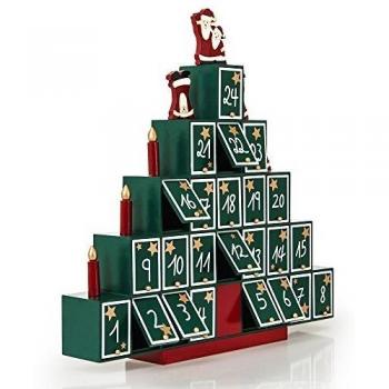 Calendario de Adviento Pirámide de Madera Reutilizable con 24 Cajones para Niños y Niñas - Decoración Navideña Sostenible