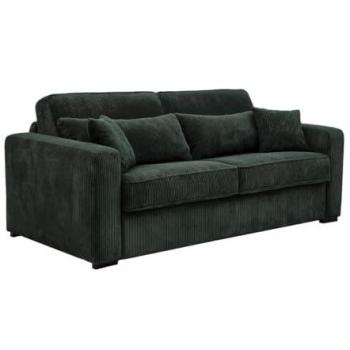 Sofá cama de 4 plazas estilo italiano en pana verde con somier ancho de 160 cm y colchón de 18 cm - MONDOVI
