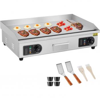 Plancha Eléctrica Comercial VEVOR 4400W, Superficie de Acero Inoxidable, Temperatura Regulable 50-300°C, Incluye 2 Espátulas y 2 Cepillos, Dimensiones