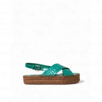 Green Leather Platform Espadrille Sandal Shoes