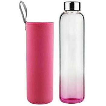 DEARRAY Botella de Agua de Cristal de Borosilicato Deportivo 500ml, Botella de Agua de Vidrio con Funda de Neopreno y Elegante Tapa de Acero Inoxidable
