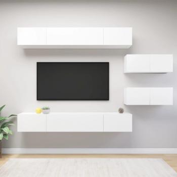 Conjunto de muebles de sala de estar con TV de madera blanca de 6 piezas