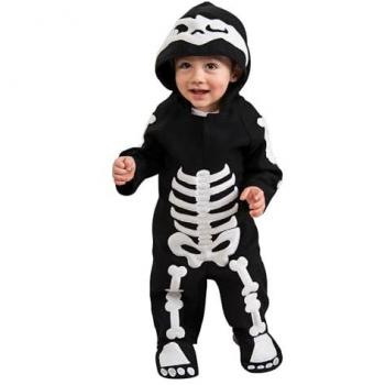 Disfraz Bebé - Esqueleto Unisex 12-24 meses con Jumpsuit y Gorro para Fiestas y Carnaval