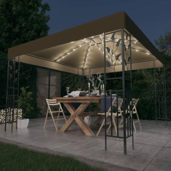 Gazebo de jardín con luces LED 3x3 m color gris taupe, tejido 180 g/m²