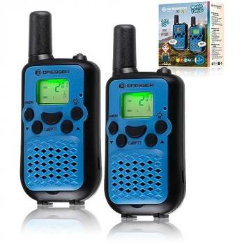 Walkie Talkies Bresser Junior - Set de 2, Alcance de hasta 6 km, Función Manos Libres y Linterna Integrada, Color Azul/Negro