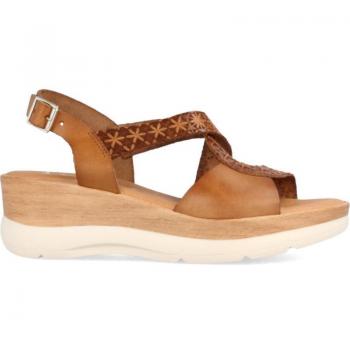 Sandalias para mujer Marila con cuña media en piel grabada Heidi color avellana