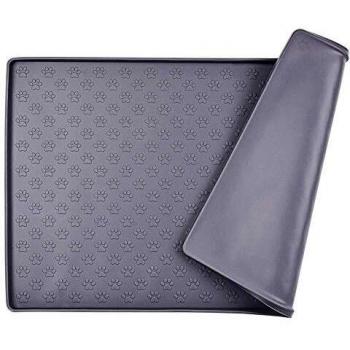 MOACC Alfombrilla de Silicona para Comederos de Perros Gatos, Estera Comida y Agua Antideslizante Impermeable Tapetes para Comer para Mascota, Gris Pata Patrón, 47 x 30 cm