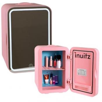 Mini Nevera Rosa para Cosméticos de 8 Litros con Espejo LED - Nevera Eléctrica Portátil para Crema y Productos de Belleza