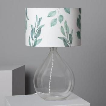 Lámpara de Mesa Verdy Blanco de Tela y Cristal para Decoración de Salón, Habitación y Dormitorio