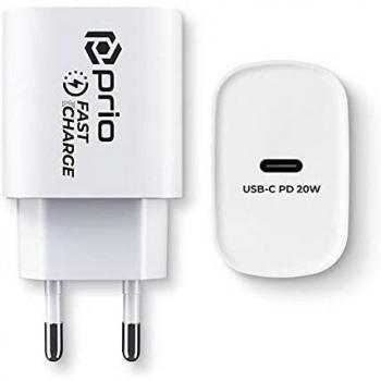 Cargador de Red Compacto USB-C 20W 3A Power Delivery Carga Rápida Prio Blanco