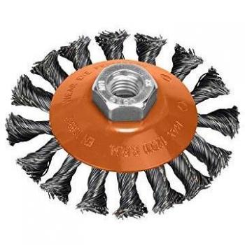 Cepillo Oblicuo Con Alambre De Acero Trenazdo Rosca M14, Ø 100 mm. Alambre de Ø 0,30 mm.