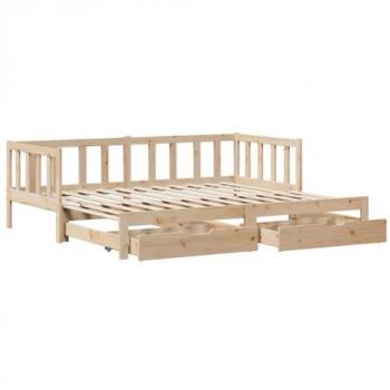 Sofá cama nido con cajones madera maciza de pino 90x200 cm Marrón