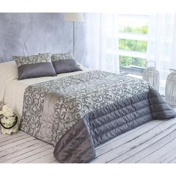 Algodón Blanco Quaresma - Colcha bouti jacquard, para cama de 135 cm, 235 x 270 cm, 2 fundas de cojín, 60 x 40 cm, color gris