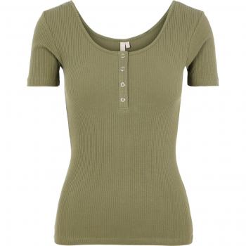 Pieces Camiseta Manga Corta Kitte Verde - Top de mujer, manga corta, color verde, tejido canalé, cuello redondo