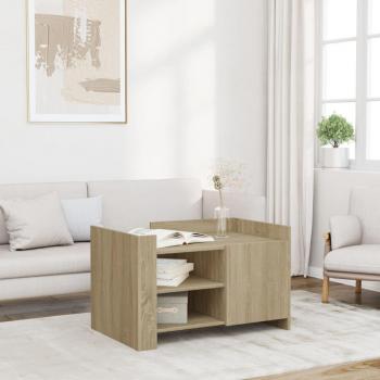 Mesa de centro de madera de ingeniería 80x50x50 cm en color blanco, negro y roble Sonoma - Mesita de salón, comedor o auxiliar, ideal como mesa de café