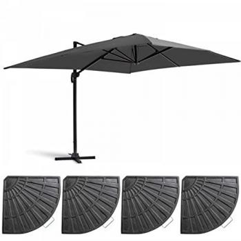 Parasol excéntrico inclinable 4x3 m con 4 losas de lastre de aluminio gris antracita