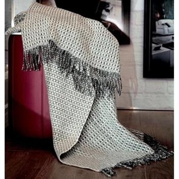 Manta de lana con franja, 80% Lana, 200 X 220cm, modelo Barcelona 2, color gris-blanco